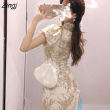 Vintage Floral Dress Women Puff Sleeve Split Design Midi Dress Female Korean One-piece Dress Summer Women's Clothing