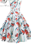 Women Summer Sleeveless Floral Print Midi Dress O Neck Retro Vintage Vestidos Robe Rockabilly