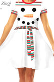 Print Women Christmas Dress Short Sleeve High Waist Big Swing Vintage Xmas Party Sundress Casual Robe