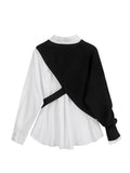 Autumn Fashion New Arrivals Long Sleeve Turn Down Collar Shirt Single Knitted Short Top Vintage Two Piece Set Women