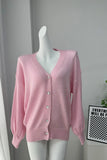 New Soft Horse Hair V-Neck Hollow Open Shirt Femininity Lazy Wind Buckle Lantern Sleeve Sweater