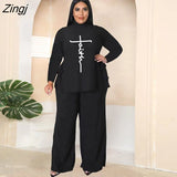 Casual Solid Women Two Piece Set Elegant Turtleneck Tops And Wide Leg Pants Outfits 2023 Fashion Long Sleeve Lady