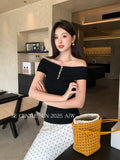 Xixi 2025 Autumn White Label New Word-Collar Wool Bottom Knitted Knitted Short-Sleeved T-Shirt For Women