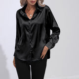 Women Shirts and Blouses Silk Womens Tops Loose Oversized Long Sleeve Blouse Women Spring Elegant Women Clothing OL