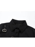 Women Blouses Harajuku Punk Streetwear Black Casual Gothic Tie Blouse Vintage Long Sleeve Loose Turn Down Collar Shirt