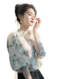 Collar White Floral Spun Shirt Female Senior Design Sense Unique To Beautiful Shirt