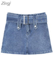 Women Denim Shorts Skirt Vintage Streetwear A-line Jeans Skirts Casual All Match Female Slim Package Hip Mini Skirt 2023