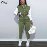 Winter Baseball Sport Women's Set Jacket and Pants Suit Active Sweatsuit Tracksuit Two Piece Set Fitness