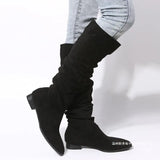With Tip-To-Head Big-Size Knight Boots Women's Velvet Folding Pile Heap Sleeve Tip-Headed Boots