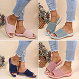 Sandals Women's 2025 Spring And Summer New Knitted Thick-Solle Beach Shoes Word Plus-Size Flat-Bottom Slippers