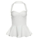 2024 Summer New Women's Clothing Fresh Sweet Wrapped Breasts To Repair The Leaves On The Side Of The Solid Color Hanging Neck