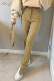 Casual Skinny Solid Autumn Flare Pants Women Sweatpants Harajuku Korean Split Stretch High Waist Pants Basic