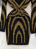 Women Sexy Sequins Bodycon Dress Female Elegant V-Neck Long Sleeve High Waist Golden Sequined Sheath Mini Vestidos