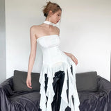New Pure Hottie Wind Lotus Side Splicing Ribbon Braid Vest Woman Slimming Irregular