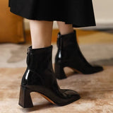 Zi Yan Paint Leather Martin Boots Women's High Heel 2025 Autumn And Winter New Square Head Thick Heel Single Boots Show Thin Short Leg