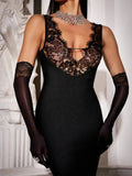 Patchwork Lace Sheer Camisole Midi Dress- Outfit