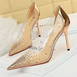 Shoes 2021 New PVC Transparent Heels Women Pumps Sparkle Rhinestones High Heels Sexy Party Shoes Stiletto Large Size
