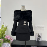 Autumn Fashion Dignified Wool Collar Shawl Shoulder Shoulder Horn Long-Sleeved Famous Blouse + Hip Half