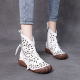 Style Retro Handmade Cool Boots Women Spring And Summer New Leather Hollow Hole Shoes Soft Back Breathable High Help Single Boots