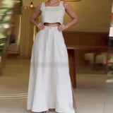 Zingj 2024 New Square Collar Short Sleeveless Sling High-Waisted Skirt Casual Suit-Outfit