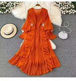 Fairy Seaside Holiday Chiffon Dress Female Lotus Lace V Collar Temperament Folded Waist Thin Swing