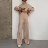 New Long-Sleeved Broad Leg Trousers Fashion Set Loose High-Collar Leisure Two