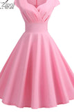 Summer Dress Women V Neck Big Swing Vintage Dress Robe Femme Elegant Retro pin up Party Office Midi