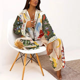 Women's 2025 Suit New Casual Print V-Neck Shirt Broad Leg Pants Women's Spring