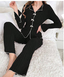 Autumn And Winter Collar Long-Sleeved Trousers Lady Pajamas Set
