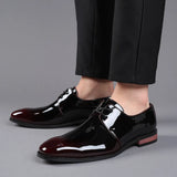 Zingj Men's Plus Size Bright Single Shoes Fashion Trend Business Leather Shoes Color Lace Men's
