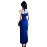 Sexy Hanging Neck Squealing Braided Dress Night Club Women's High-Rise Thin Open Forked With Hip Drawstring