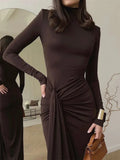 Turtleneck Long Sleeve Wrap Maxi Dress- Outfit