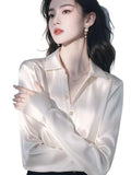 Year's Popular White Long-Sleeved Verted Shirt Women 2025 Spring New High-End French Temperament Professional
