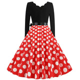 Christmas Dress Women Vintage Winter Polka Dot Print Long Sleeve Casual Elegant Party Dress S~3XL Robe