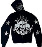Hicco Harajuku Y2k Black Zipper Hoodie Woman 2025 Rock Harajuku Jacket