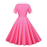 Women Summer Dress Slim Short Sleeve Polka Dot Print High Waist Vintage Elegant Office Party Midi Sundress