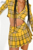 Fashion Women Plaid 2 Piece Set Long Sleeve Jacket Crop Tops Mini Skirt Suit Sexy Ladies Outfits Sets