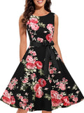 Floral Print Summer Dress Women Elegant Vintage Casual O Neck A Line Midi Party Sundress Vestidos With