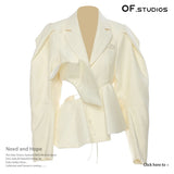 New Navy Tie Rope Belts Loose-Fitting Version Of The Suit Coat Blouse Woman