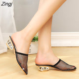 New Spring Summer Slippers Female Middle Fashion Thick Hollow Mesh Sandals Slip Simple