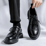 2025 New Men's Daily Thick Platform Black Low Bang British Business Wear Shoe