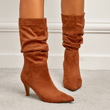 2025 Spring Big Show Wrinkled Side One Foot Velvet Fine And Female High Heels