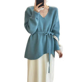 Goods V-Neck Belt Long Sheep Velvet Women Autumn And Winter Loose Knitted Wool Inside The Bottom