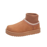 Knitting Warm Snow Boots Women 2025 New Autumn Boots Plus Velvet Thick Haired Shoes Cotton