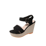 Buckle With Hemp Rope Comfortable Summer New Sloped Sandals Cross Fish Mouth Water Table High Heels Women's