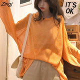 Women Hot Sale Long Sleeve Thin Loose Sunscreen Smock All-match Womens Soft Summer Stripe Korean Tops Femme