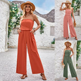 Leisure New Women's Holiday Style Solid Color Chest Tied Waist Slim