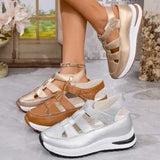 New Slope Hedley Sandals Bag Head Hollow Breathable Female Large Size Loose Cake Thick-Soled Magic Stick Casual