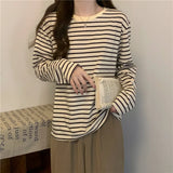 Zingj Collar Long-Sleeved T-Shirt Women's 2023 Autumn Dress New Loose And Thin Striped Undershirt Casual Inside
