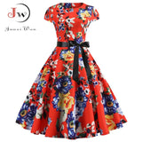 Women Vintage Dress Summer Floral Print Short Sleeve Dresses 50s 60s Office Party Rockabilly Swing Retro Pinup Plus